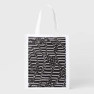 Spots and Stripes 2 in White on Black Grocery Bag
