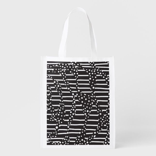 Spots and Stripes 2 in White on Black  Grocery Bag (Front)