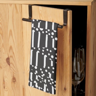 Spots and Stripes 2 in White on Black  Kitchen Towel
