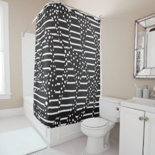 Spots and Stripes 2 in White on Black  Shower Curtain