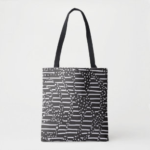 Spots and Stripes 2 in White on Black Tote Bag
