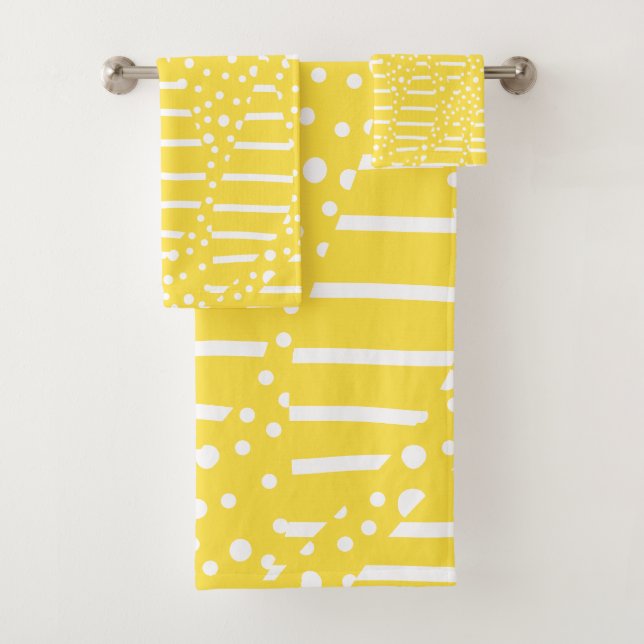 Spots and Stripes 2 - Lemon Yellow and White Bath Towel Set (Insitu)