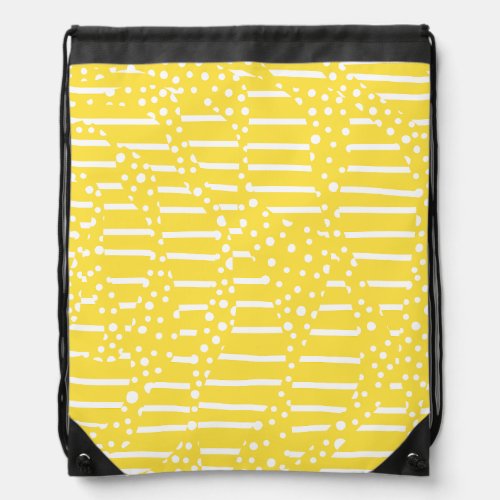 Spots and Stripes 2 _ Lemon Yellow and White Drawstring Bag
