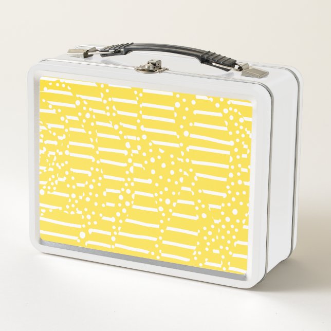 Spots and Stripes 2 - Lemon Yellow and White Metal Lunch Box (Front)