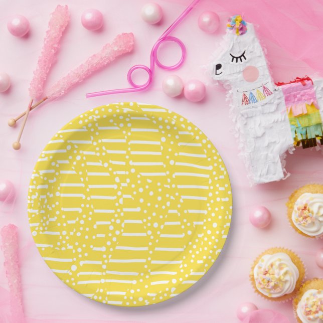 Spots and Stripes 2 - Lemon Yellow and White Paper Plates (Party)