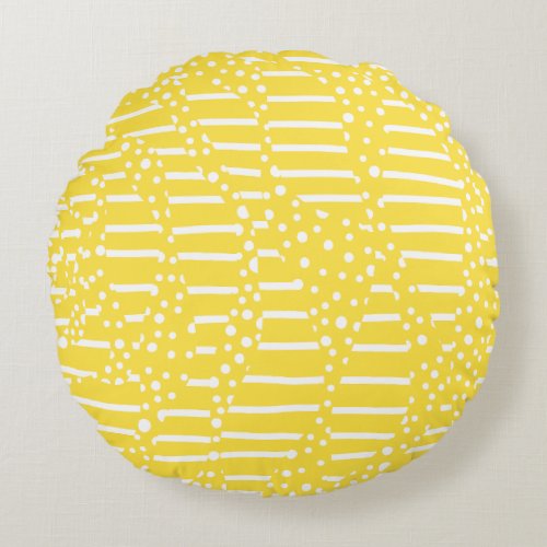Spots and Stripes 2 _ Lemon Yellow and White Round Pillow