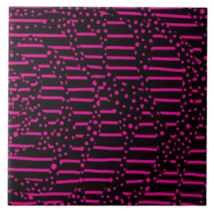 Spots and Stripes 2 - Magenta and Black Ceramic Tile