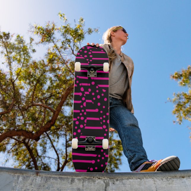 Spots and Stripes 2 - Magenta and Black Skateboard (Outdoor 1)