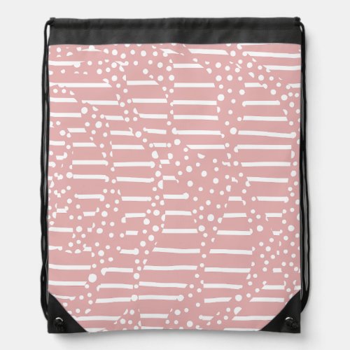 Spots and Stripes 2 _ Pink and White Drawstring Bag