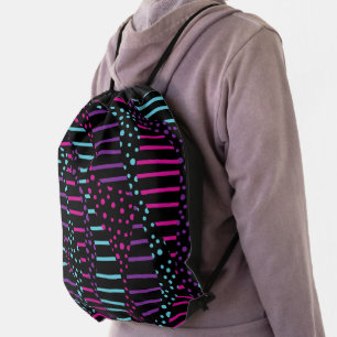 Spots and Stripes 2 - Pink, Purple, Blue and Black Drawstring Bag