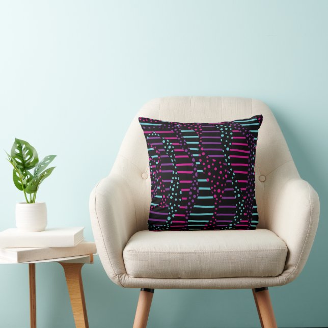 Spots and Stripes 2 - Pink, Purple, Blue and Black Throw Pillow (Chair)