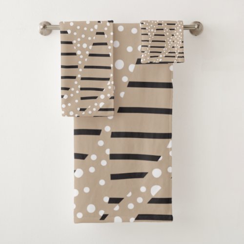 Spots and Stripes 2 _ Taupe Black and White Bath Towel Set