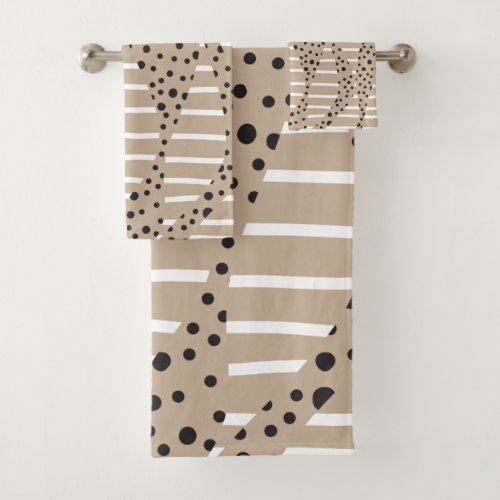 Spots and Stripes 2 _ Taupe Black and White Bath Towel Set