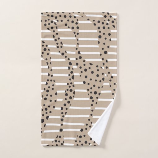 Spots and Stripes 2 Taupe, Black and White Bath Towel Set Zazzle