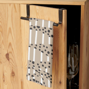 Spots and Stripes 2 - Taupe, Black and White Kitchen Towel