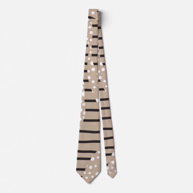 Spots and Stripes 2 - Taupe, Black and White Neck Tie (Front)