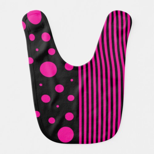 Spots and Stripes in Magenta and Black Baby Bib