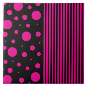 Spots and Stripes in Magenta and Black Ceramic Tile