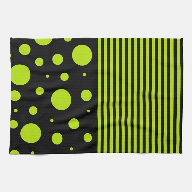 Spots and Stripes - Lime Green Kitchen Towel (Horizontal)