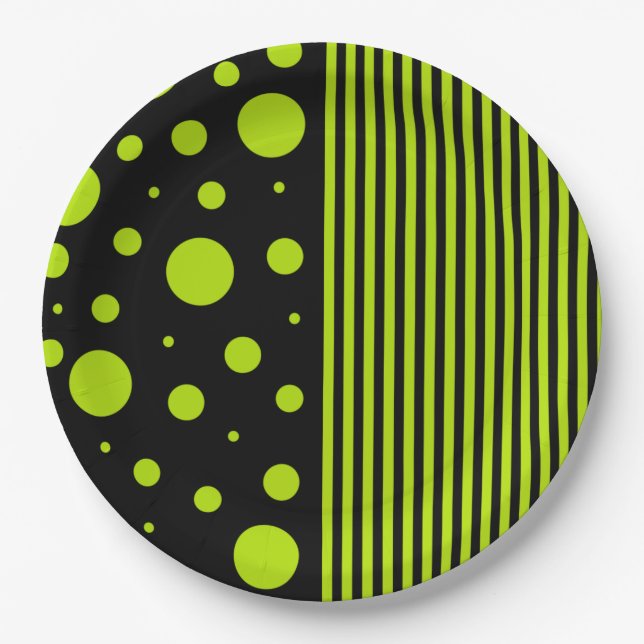 Spots and Stripes - Lime Green Paper Plates (Front)