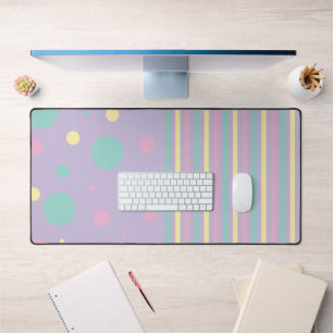 Spots and Stripes - Pink, Yellow, Purple, Green Desk Mat