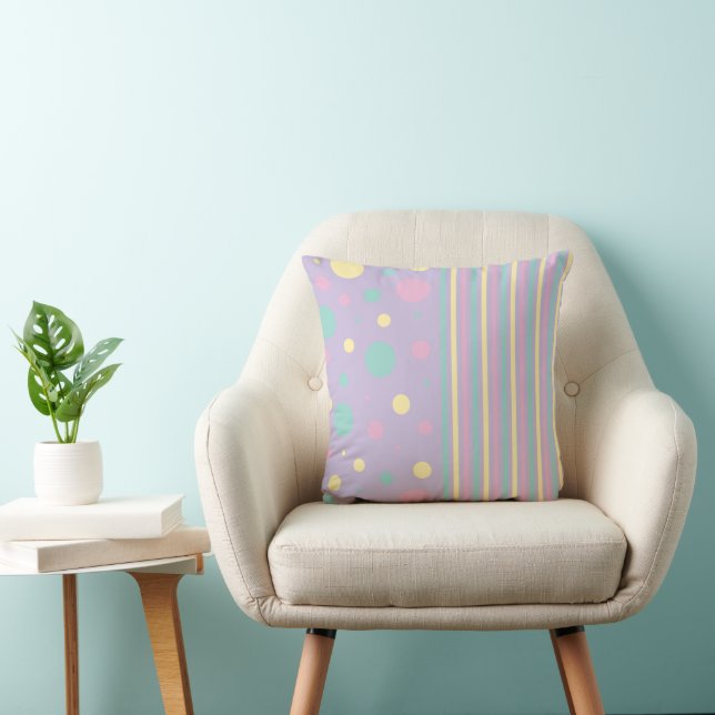 Spots and Stripes - Pink, Yellow, Purple, Green Throw Pillow (Chair)