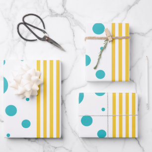 Spots and Stripes - Turquoise and Yellow Wrapping Paper Sheets