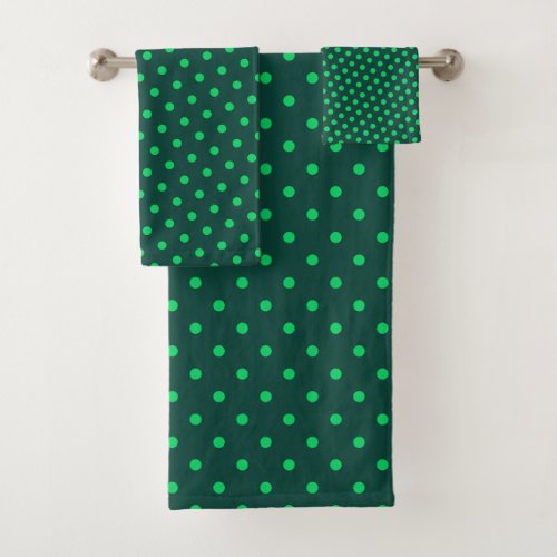 Spots Emerald Green Tones Polka Dot Pattern Bath Towel Set