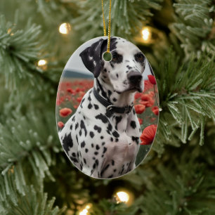 **"Spots of Joy: Dalmatian in a Red Poppy Field"** Ceramic Ornament