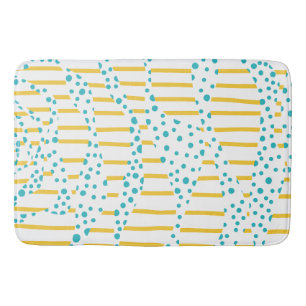 Spots & Stripes 2 in Turquoise, Yellow, and White Bath Mat