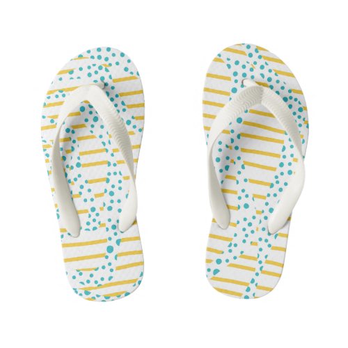 Spots  Stripes 2 in Turquoise Yellow and White Kids Flip Flops