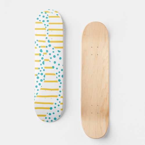 Spots  Stripes 2 in Turquoise Yellow and White Skateboard