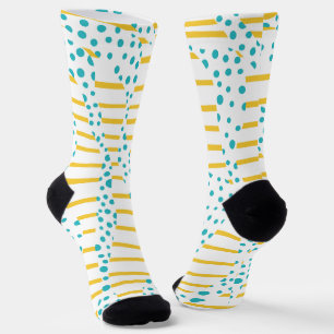 Spots & Stripes 2 in Turquoise, Yellow, and White Socks