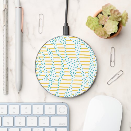 Spots  Stripes 2 in Turquoise Yellow and White Wireless Charger