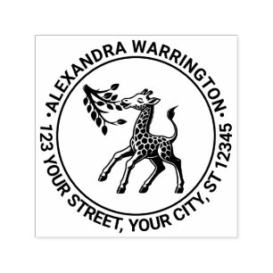 Spotted Baby Giraffe Eating Leaf Name Ret Address Self-inking Stamp