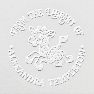 Spotted Baby Giraffe Library Book Name Embosser