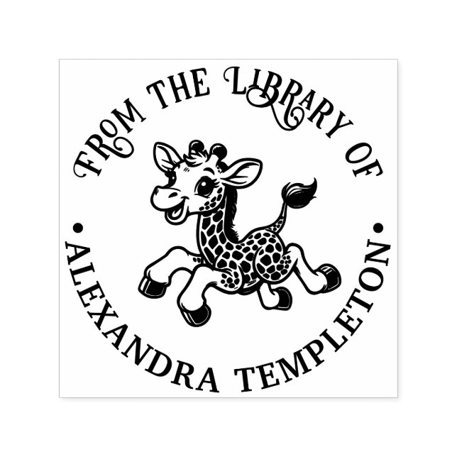 Spotted Baby Giraffe Library Book Name Embosser Self-inking Stamp (Design)