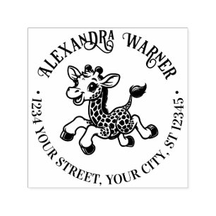 Spotted Baby Giraffe Name Return Address Self-inking Stamp
