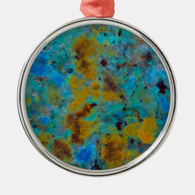 Spotted Blue Chrysocolla Jasper Metal Ornament (Front)