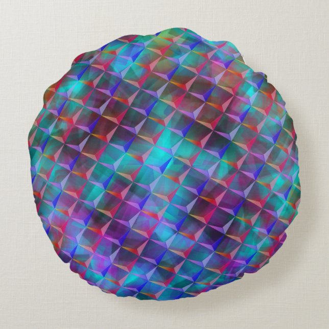 Spotted bluish lilac and 3D or red pink triangles Round Pillow (Back)