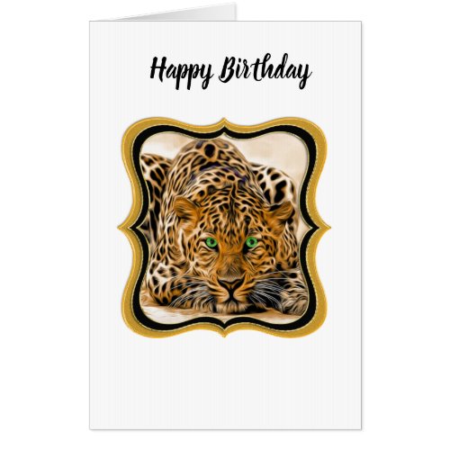 Spotted Bright green eye leopard looking at you Card