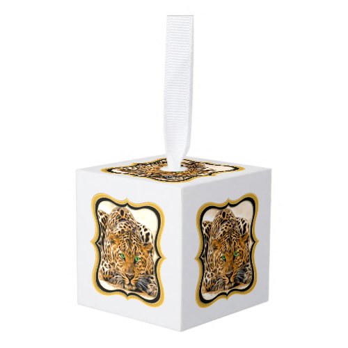 Spotted Bright green eye leopard looking at you Cube Ornament