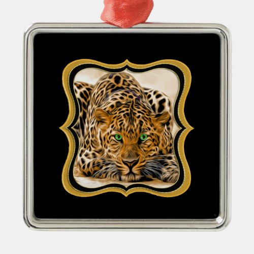 Spotted Bright green eye leopard looking at you Metal Ornament