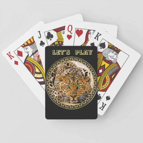Spotted Bright green eye leopard looking at you Poker Cards