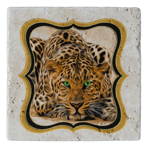 Spotted Bright green eye leopard looking at you Trivet