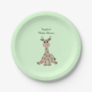 Spotted Brown Giraffe Baby Shower Paper Plates
