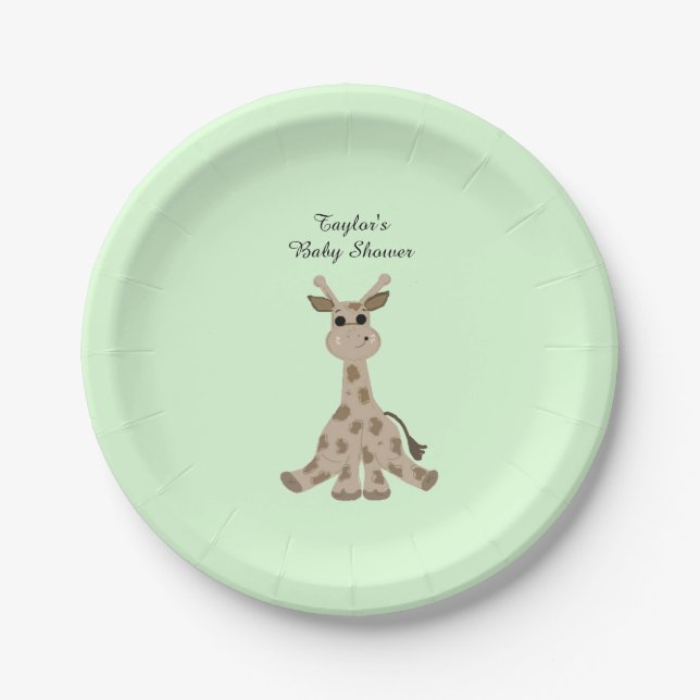 Spotted Brown Giraffe Baby Shower Paper Plates (Front)