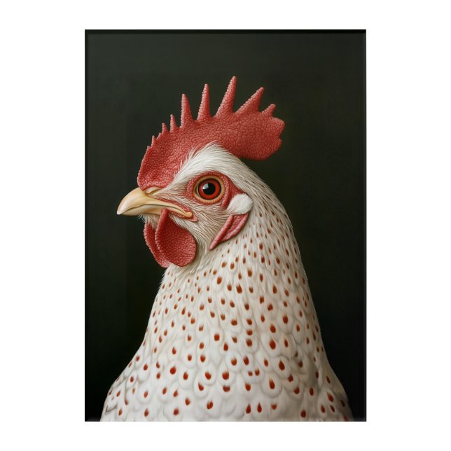 Spotted Chicken Portrait Acrylic Print (Front)
