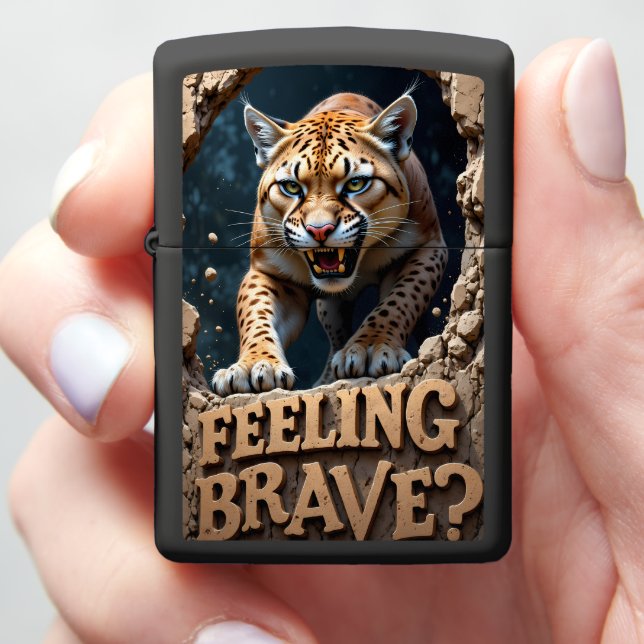🐆 Spotted Cougar Bursting Shattered Wall Zippo Lighter (In Hand)