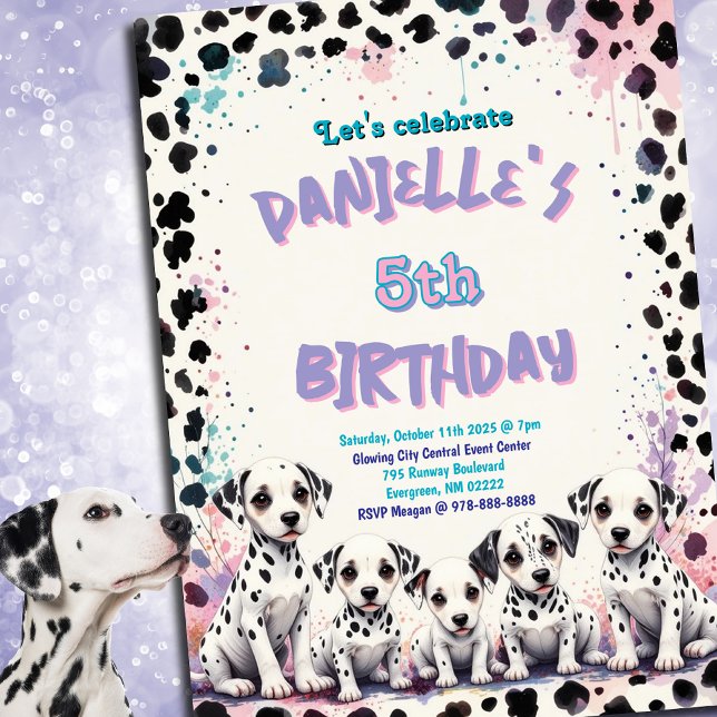 Spotted Dalmatian Pastel Watercolor Birthday Party Invitation (Creator Uploaded)